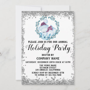 Invitation Blue Wreath Christmas Company Fête d'argent
