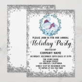 Invitation Blue Wreath Christmas Company Fête d'argent (Devant / Derrière)