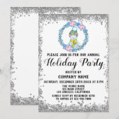 Invitation Blue Wreath Christmas Company Fête d'argent (Devant / Derrière)