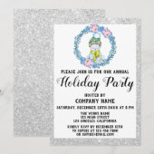 Invitation Blue Wreath Christmas Company Fête d'argent (Devant / Derrière)