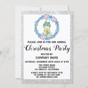 Invitation Blue Wreath Company Fête de Noël Silver