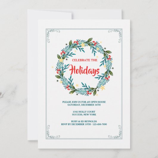 Invitation Blue Wreath et Berries (Devant)