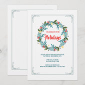 Invitation Blue Wreath et Berries (Devant / Derrière)