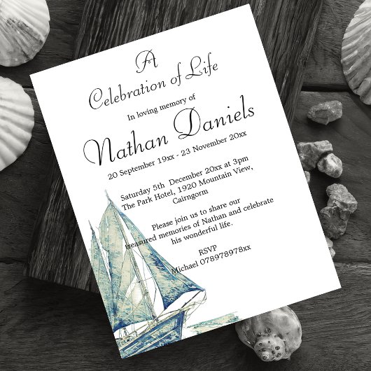 Invitation Blue Yacht Celebration of Life Card