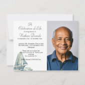 Invitation Blue Yacht Photo Celebration of Life Card (Devant)