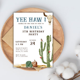 Invitation Blue Yee Haw Western Rodeo Cowboy Anniversaire