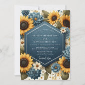 Invitation Blue Yellow Floral Autumn Wedding (Devant)