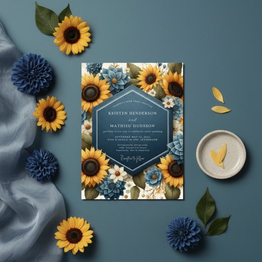 Invitation Blue Yellow Floral Autumn Wedding