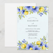 Invitation Blue Yellow Floral Spring Wedding (Devant / Derrière)