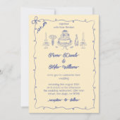 Invitation Blue Yellow la dolce vita Mariage manuscrit (Devant)