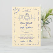 Invitation Blue Yellow la dolce vita Mariage manuscrit (Debout devant)