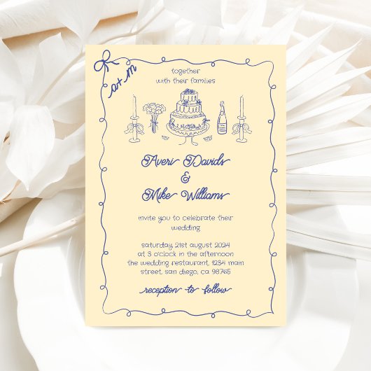 Invitation Blue Yellow la dolce vita Mariage manuscrit