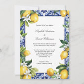 Invitation Blue Yellow Lemon Mediterranean Tile Wedding (Devant)
