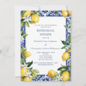 Invitation Blue Yellow Lemons Mediterranean Rehearsal Dinner  (Devant)