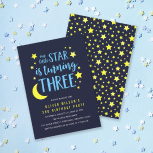 Invitation Blue Yellow Moon and Stars 3e anniversaire Invitat
