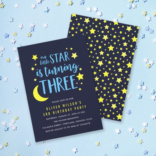 Invitation Blue Yellow Moon and Stars 3e anniversaire Invitat