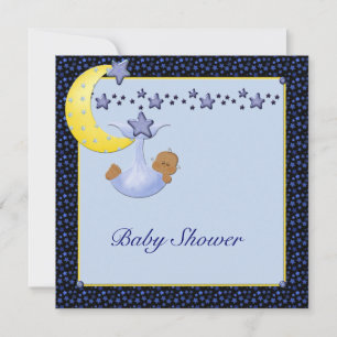 Invitation Blue Yellow Moon Stars Garçon douche ethnique