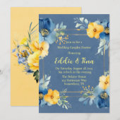 Invitation Blue Yellow Peony Mariage Couples Douche (Devant / Derrière)