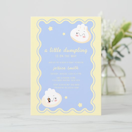 Invitation Blue Yellow Star Chinese Dumpling Baby Shower  (Debout devant)
