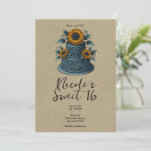 Invitation Blue Yellow Sunflower Tier Gâteau sucré 16 Anniver (Debout devant)
