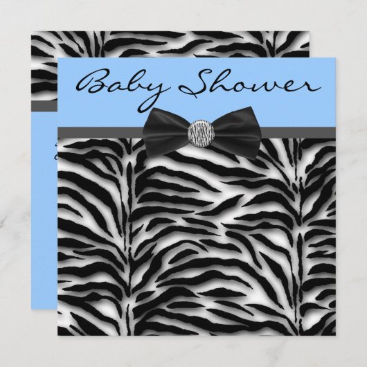 Invitation Blue Zebra Baby Boy Douche (Devant / Derrière)