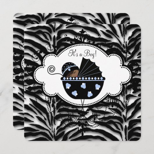 Invitation Blue Zebra Baby Boy Douche (Devant / Derrière)