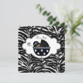 Invitation Blue Zebra Baby Boy Douche (Debout devant)