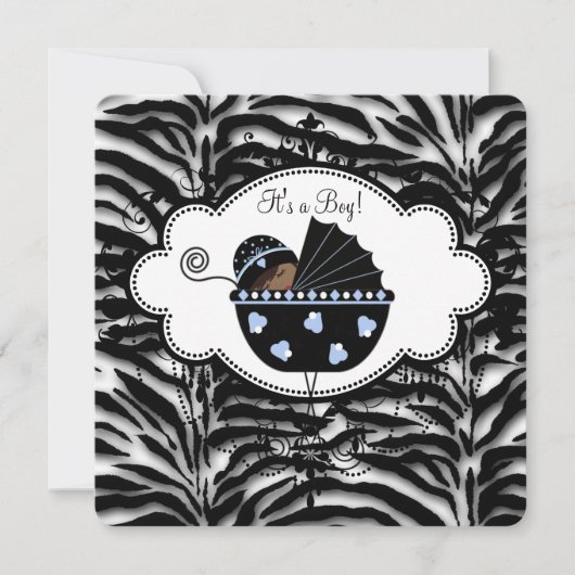 Invitation Blue Zebra Baby Boy Douche (Devant)