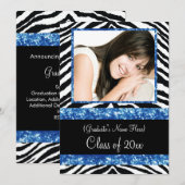 Invitation Blue Zebra Sparkle Girls Graduation Party (Devant / Derrière)