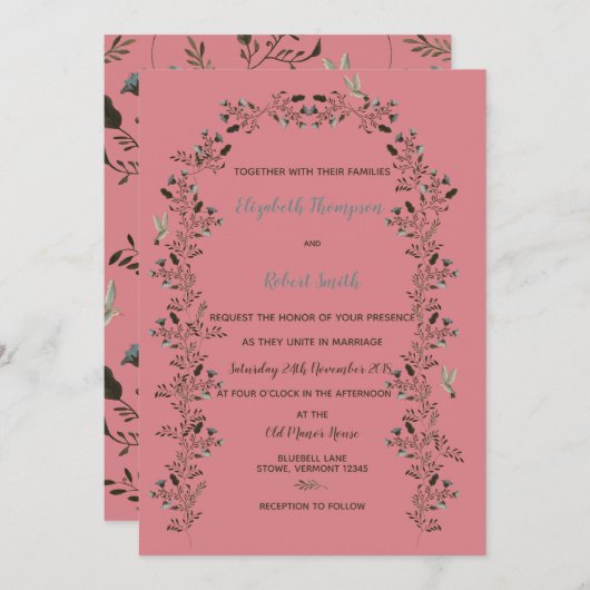 Invitation Bluebell Fleur sauvage Arch Mariage Set Dusty Rose (Devant / Derrière)