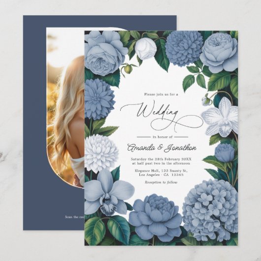 Invitation Bluebell Haze, Pale Delft & Cloud White Wedding (Devant / Derrière)