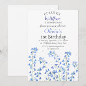 Invitation Bluebells 1er premier anniversaire Blue Floral (Devant / Derrière)