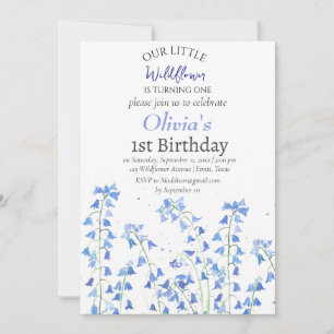 Invitation Bluebells 1er premier anniversaire Blue Floral