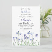 Invitation Bluebells 1er premier anniversaire fille bleu flor (Debout devant)