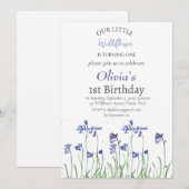 Invitation Bluebells 1er premier anniversaire fille bleu flor (Devant / Derrière)