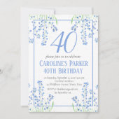 Invitation Bluebells 40e anniversaire Bleu Floral Botanique (Devant)