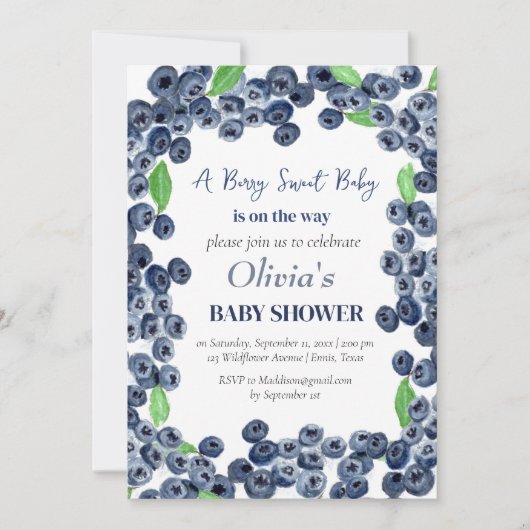 Invitation Blueberries Fruit Berry Baby shower doux (Devant)