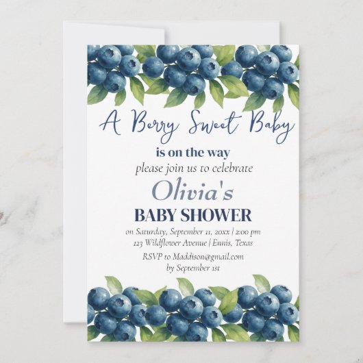 Invitation Blueberries Fruit Berry Baby shower doux (Devant)