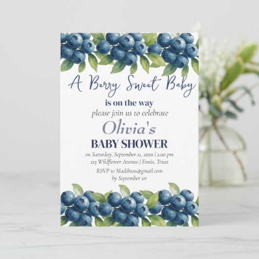 Invitation Blueberries Fruit Berry Baby shower doux (Debout devant)