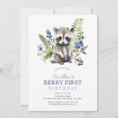 Invitation Blueberries & Raccoon Boy Berry First 1st Birthday (Devant)