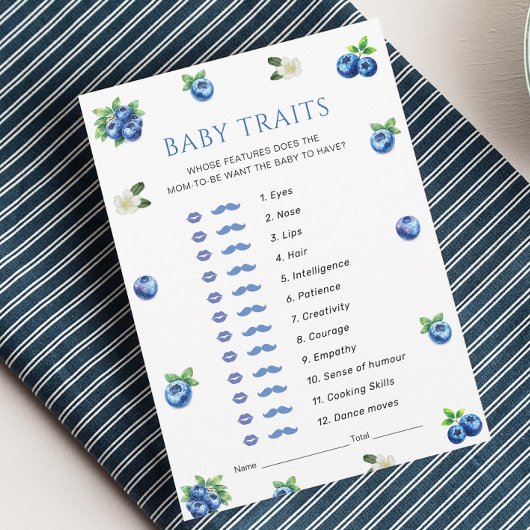 Invitation Blueberry Baby Shower Baby Traits Game Card
