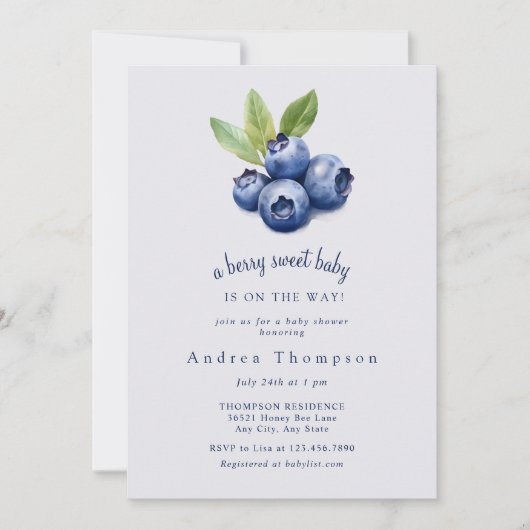 Invitation Blueberry | Baby shower doux (Devant)