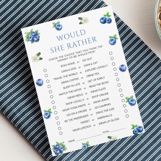 Invitation Blueberry Baby Shower Would She Rather Game Card