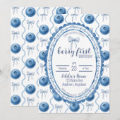Invitation Blueberry Baby's Berry First 1st Birthday Party (Devant / Derrière)