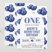 Invitation Blueberry Berry Première fille 1er anniversaire (Devant / Derrière)
