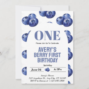 Invitation Blueberry Berry Première fille 1er anniversaire