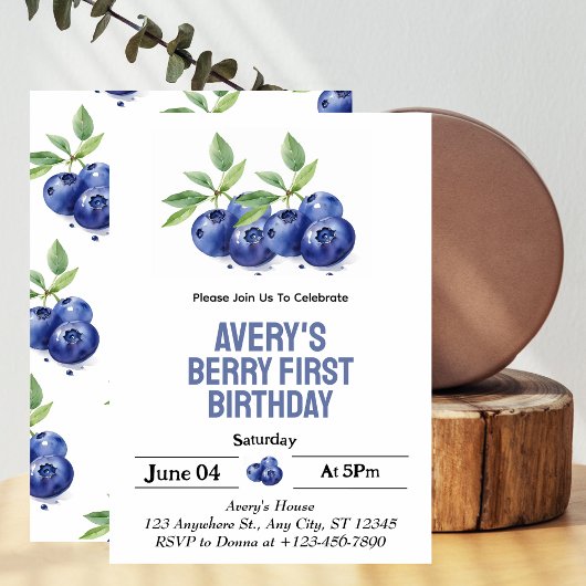 Invitation Blueberry Berry Première fille 1er anniversaire