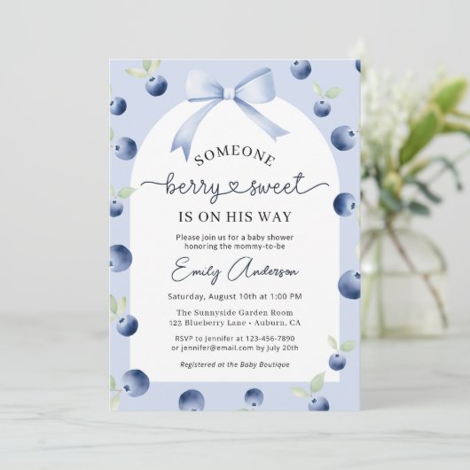 Invitation Blueberry Berry Sweet All in One Boy Baby shower (Debout devant)