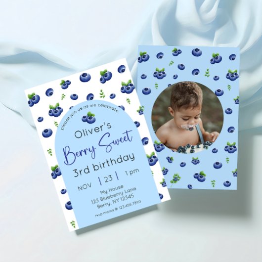 Invitation Blueberry Berry Sweet Birthday Photo