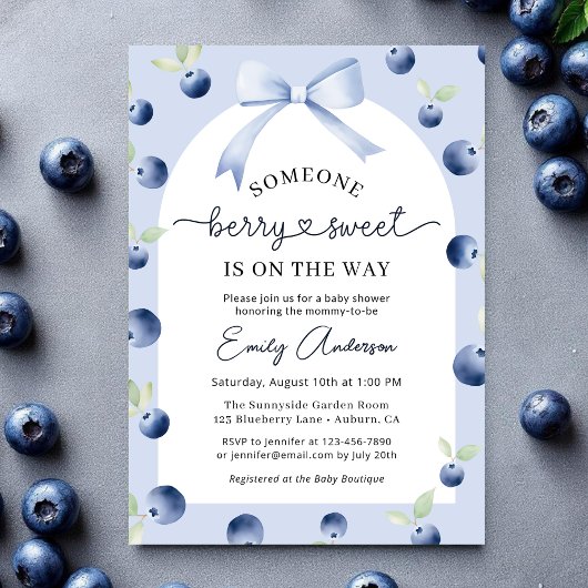 Invitation Blueberry Berry Sweet Croquette Bow Baby shower